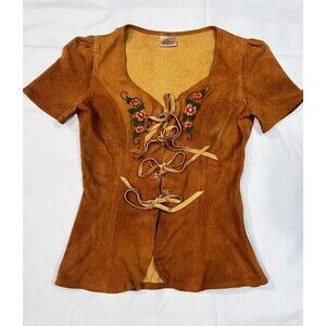 RARE 70’s Lotus Mt. Shasta Deerskin Suede Hand Painted Floral Wrap Top